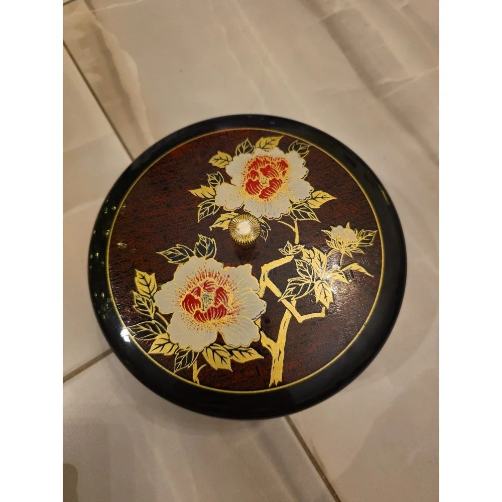 Japanese Lacquerware Bento Box Lazy Susan Floral‎ Design Removable Tray B2